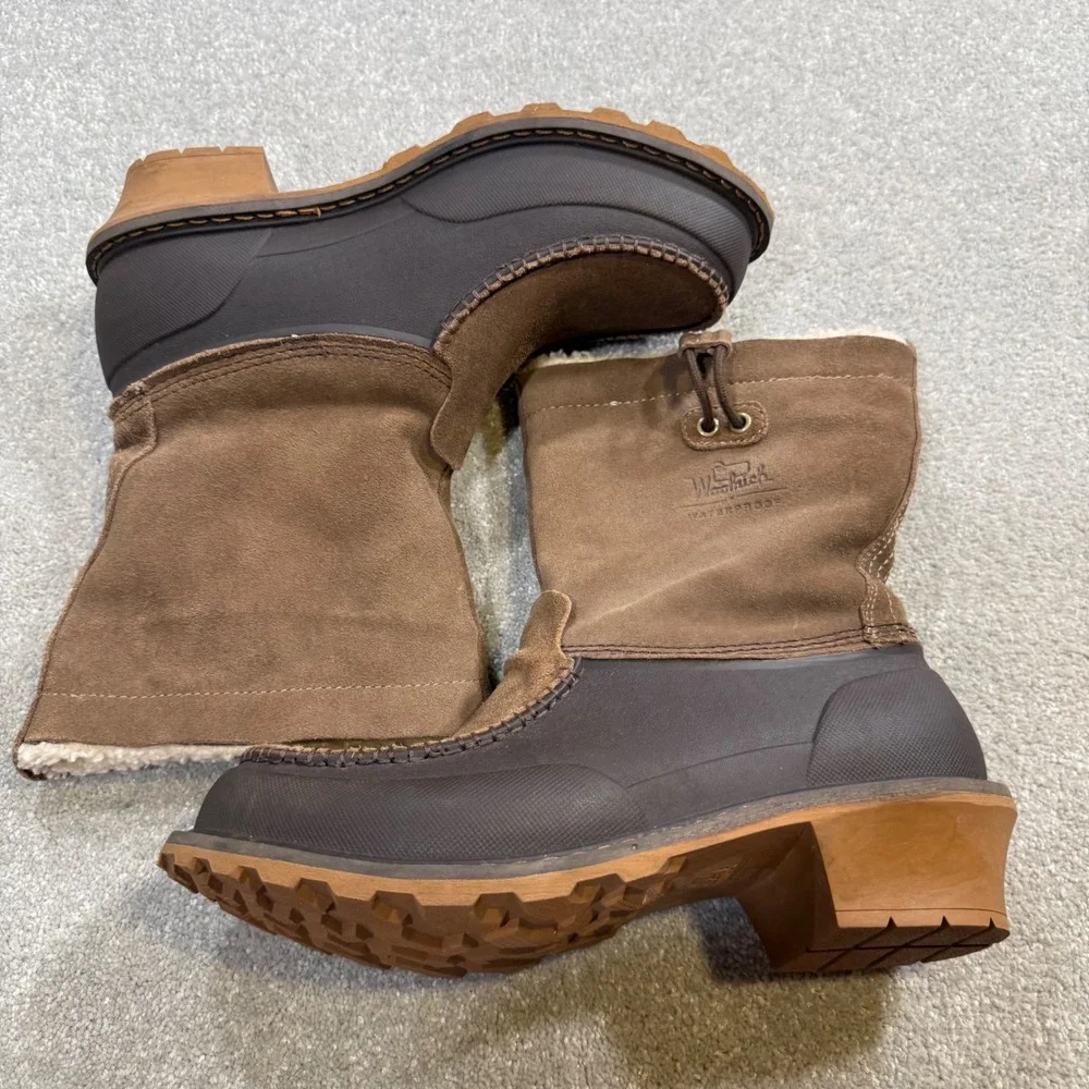 Woolrich Fully Wooly Slip Winter Boot Waterproof‎ Brown Leather EUC W10 Gorpcore